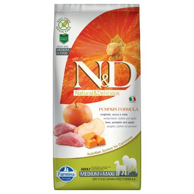 Paquet Farmina N&D Adult Medium & Maxi potiron, sanglier, pomme pour chien