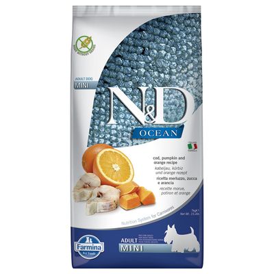 Paquet Farmina N&D Ocean Adult Mini avec cabillaud, potiron et orange