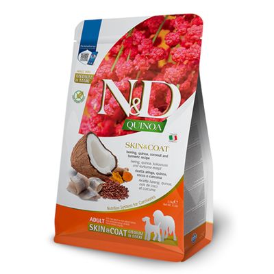 Paquet Farmina N&D Quinoa Adult Skin & Coat hareng, curcuma pour chien
